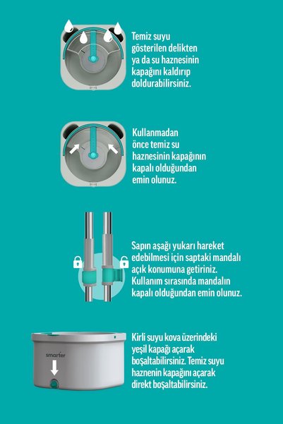 SMARTER Aqua Master Özel Set Temiz & Kirli Suyu Ayırma Özelliği Otomatik Temizlik Seti Mop Paspas