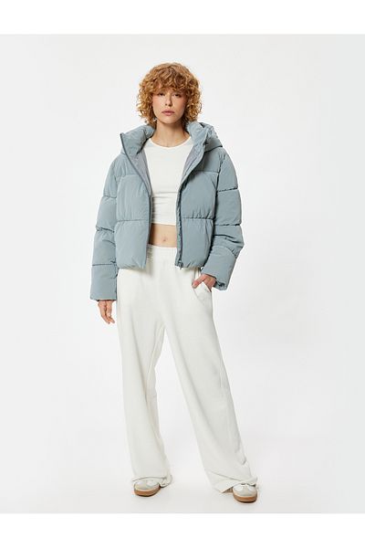 Koton Inflatable Coat Quilted Hooded Zippered Pocket Detailed Water Repellent Fabric