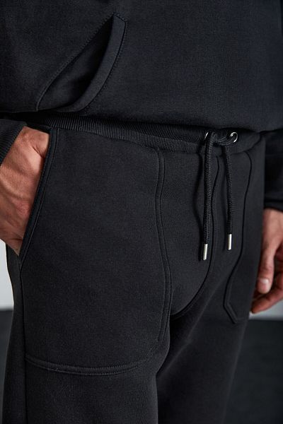 GRIMELANGE Goran Men's Organic Cotton Black Sweatpants with Fleece Inside Pockets Top and Elastic Legs