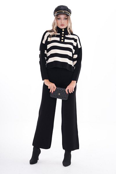 ŞİMAL Knitwear Knitted Double Set - Women's Trousers with Stripe Detail 245311