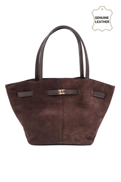 Mio Gusto Originální semišová hnědá kabelka do ruky a přes rameno