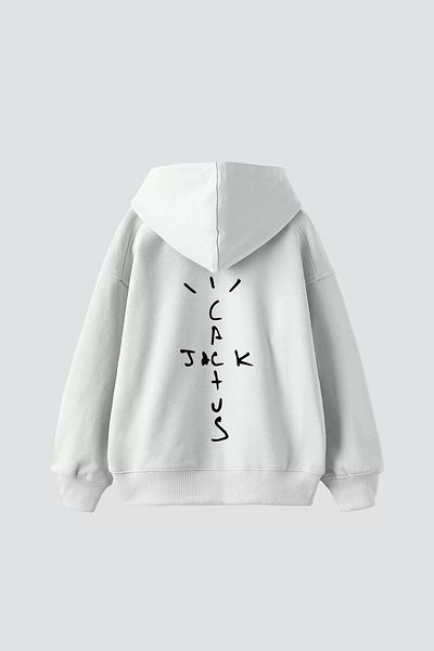 Sekizbiraltı Cactus Jack Back Printed Oversize Unisex White Hoodie