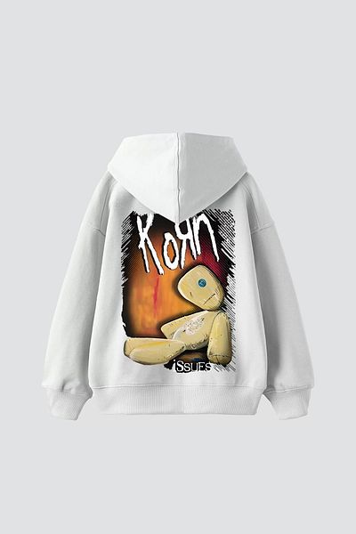 Sekizbiraltı Κορν εμπριμέ Oversize Unisex Λευκό Hoodie