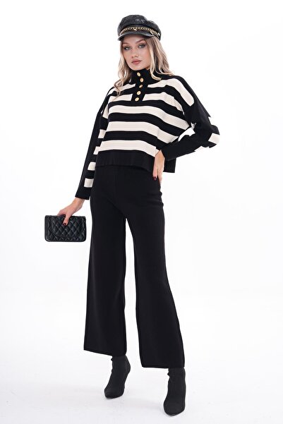 ŞİMAL Women's Stripe Detailed Trouser Knitwear Knitted Two-Piece Set 255051 -
