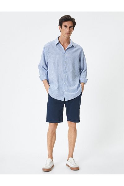 Koton Chino Fabric Slim Fit Shorts - Buttoned Pocket Layered Leg