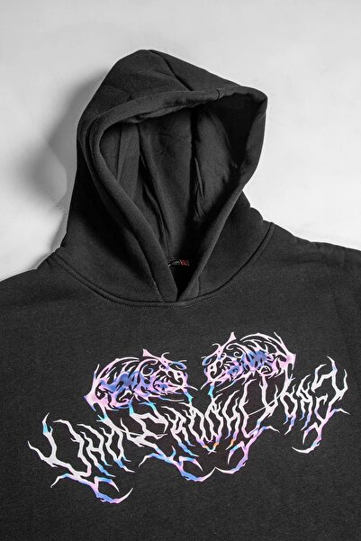 Sekizbiraltı Eternal Text Printed Oversize Unisex Black Hoodie