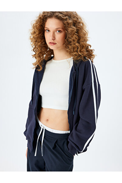 Koton Comfortable Fit - Φούτερ με φερμουάρ με κουκούλα, σωλήνες και λεπτομέρε...