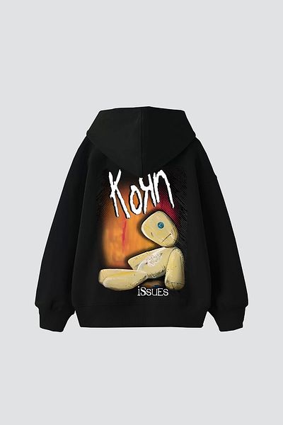 Sekizbiraltı Korn Printed Oversize Unisex Black Hoodie