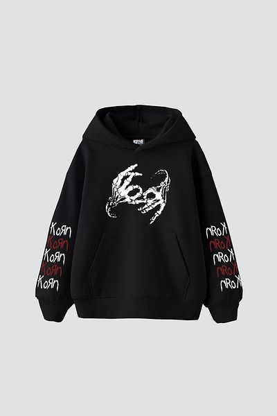 Sekizbiraltı Korn Printed Oversize Unisex Black Hoodie
