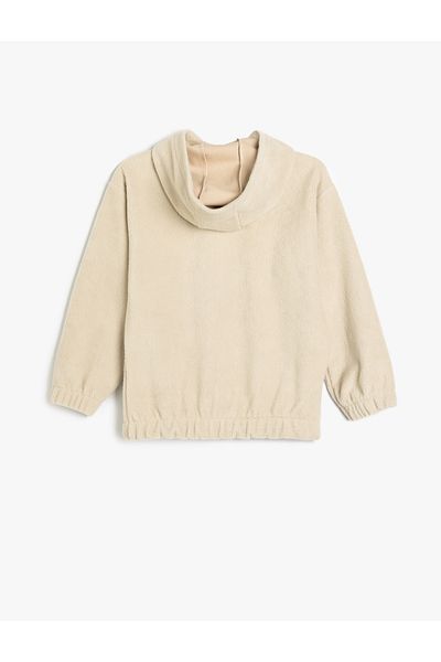 Koton Zippered Pocket Detailed Long Sleeve Basic Hooded Sweatshirt
