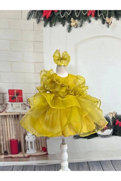 Nissa Limon Küfü Fırfırlı Kız Çocuk Elbisesi