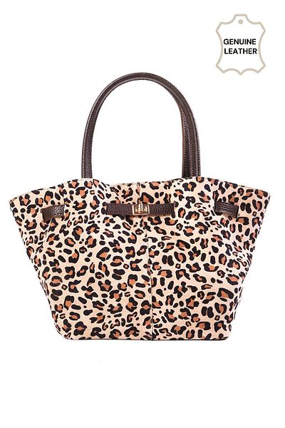 Mio Gusto Genuine Suede Leopard Patterned Drawstring Detailed Hand and Women's Shoulder Bag