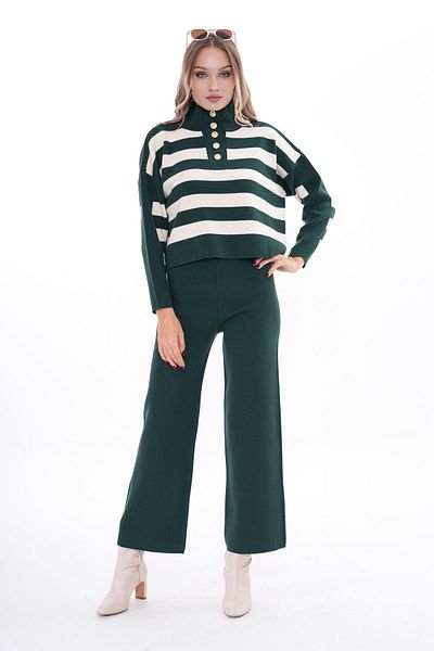ŞİMAL Knitwear Knitted Double Set - Women's Trousers with Stripe Detail 245311