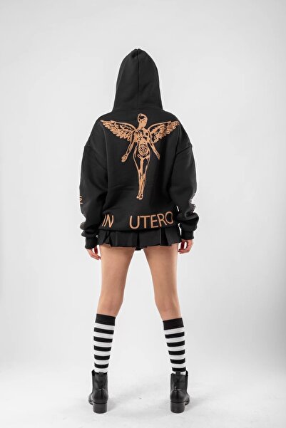 Sekizbiraltı Uniszex Nirvana Oversize fekete kapucnis - Vissza Nyomtatott