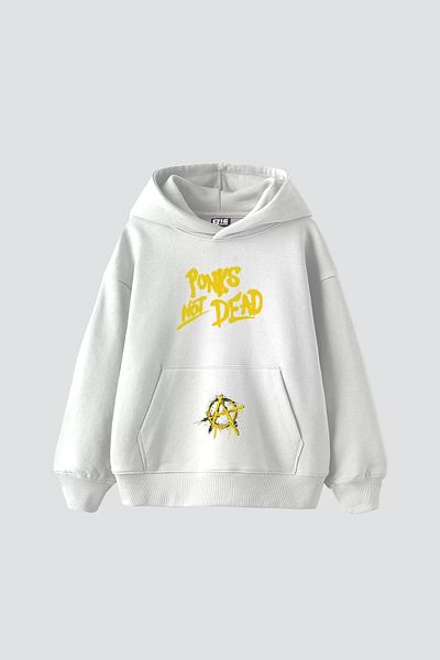 Sekizbiraltı Punks Not Dead με στάμπα Unisex Λευκό Oversize Hoodie
