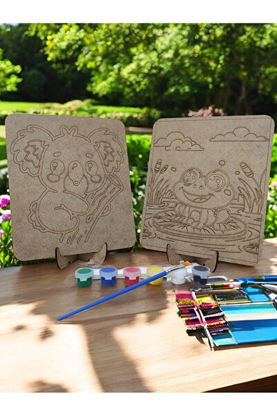 İkili Ahşap Koala ve Kurbağa Boyama Sanat Seti