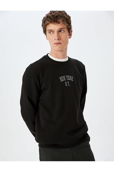 Koton Slogan Embroidered Raised Crew Neck Sweatshirt