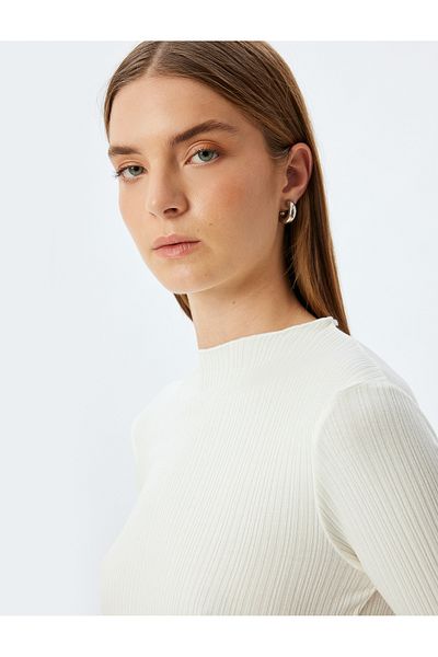 Koton Long Sleeve T-Shirt Textured Lightweight Stand Collar Viscose Fabric
