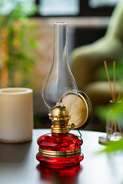 ÖZLEVENT Klasik Kırmızı - Gül Kurusu Gaz Lambası 250 ml Kandil Yakıtı 50 Cm Fitil No.14 Set