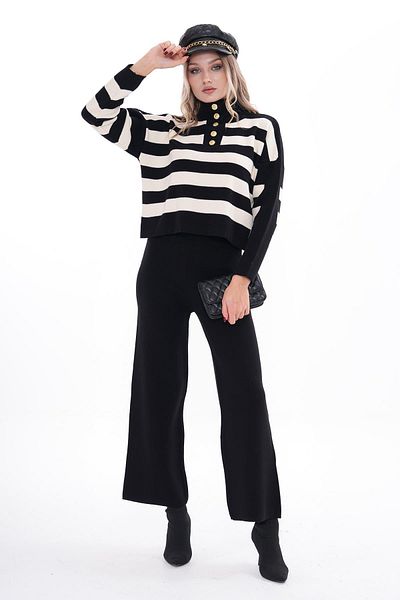 ŞİMAL Knitwear Knitted Double Set - Women's Trousers with Stripe Detail 245311