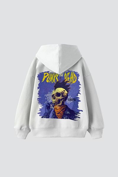 Sekizbiraltı Punks Not Dead με στάμπα Unisex Λευκό Oversize Hoodie