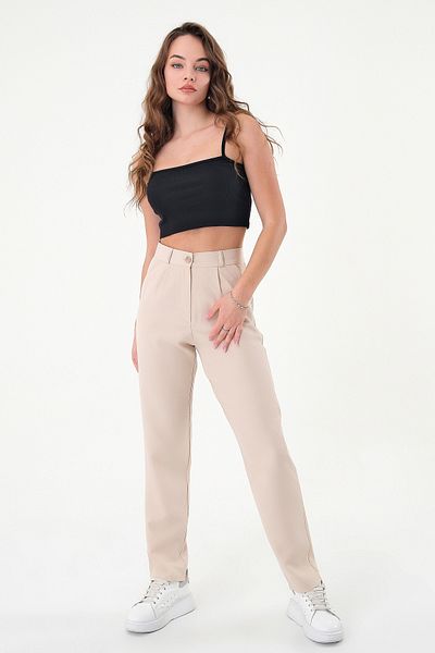 polle Women's Stone Slim Fit Fabric Trousers