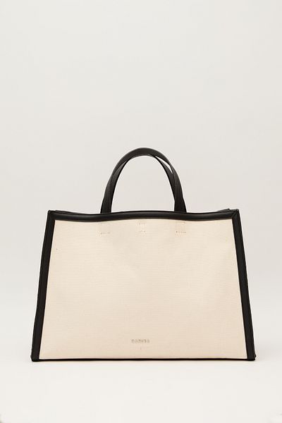 Manuka Beige Canvas Shopper Bag - Leather Detailed