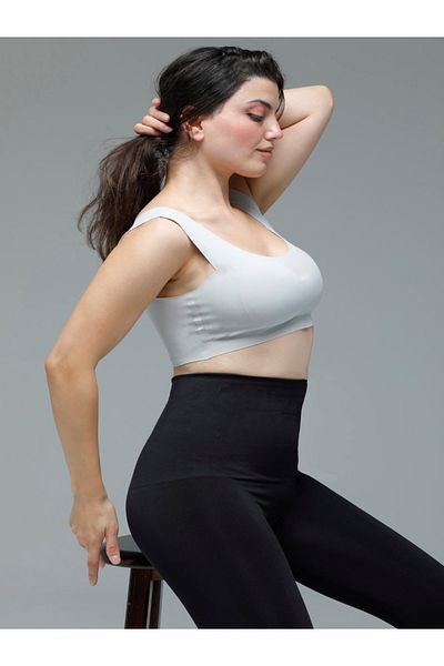 MİSTİRİK Parabita Model - Soft Fabric, Laser Cut, Non-Marking, with Pad, Seamless Bustier, Gray Color