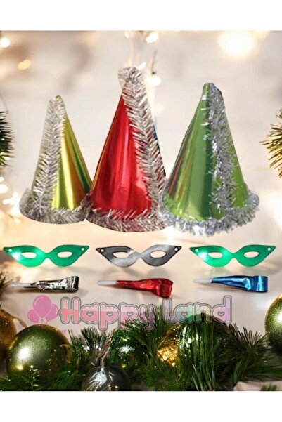 Happyland Yılbaşı Şapkası 3lü Renkli Katyon Şapka  Maske Ve Düdük Seti Katyon...