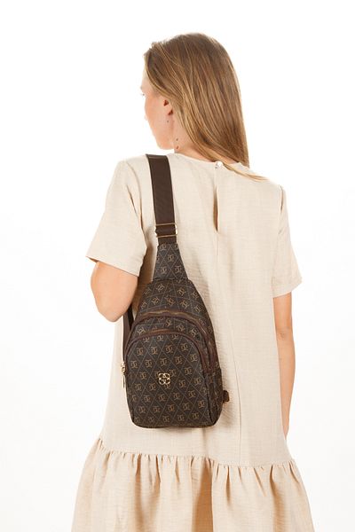 Newish Women's Brown Patterned Cross Shoulder and Waist Bag