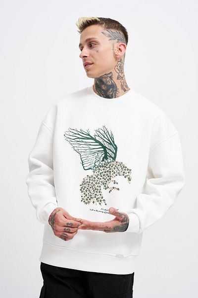 Machinist Ανδρικό φούτερ Floral Bird Ecru