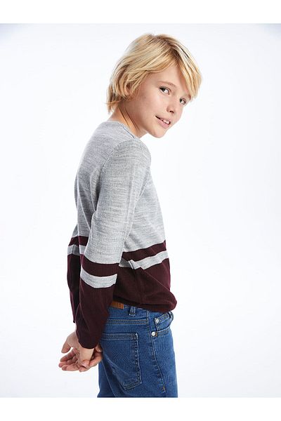 LC Waikiki LCW Langarm-Strickpullover für Jungen mit Rundhalsausschnitt und Farbblockierung