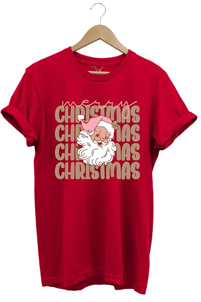 WİDİ Unisex New Year's New Year Santa Claus Merry Christmas Snow Printed 100% Cotton Regular Fit Red T-Shirt