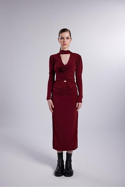 HOLLY LOLLY Double Slit Maxi Serre Skirt Claret Red