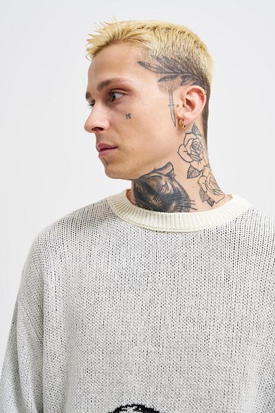 Machinist Men's Silhouette Pattern Sweater Ecru