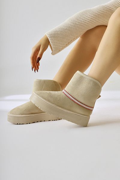 Limoya Γυναικείες μπότες Sin Beige Suede Πτυσσόμενες με Γούνα Εσωτερικά, Γυναικεία Μποτάκια