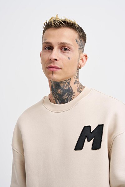 Machinist Soft Beige Men's Sweatshirt - Bead Embroidery