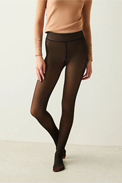 AZURİNE Магически черен плюшен чорапогащник Зимни поларени чорапи с цвят на кожата