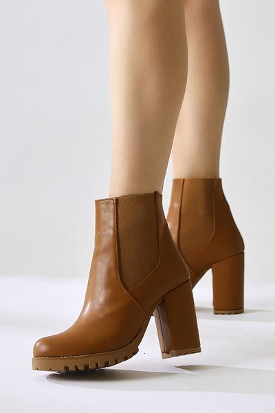 Limoya Γυναικείες μπότες Dorsaf Taba Oval Toe Elastic Heeled, Γυναικεία μποτάκια