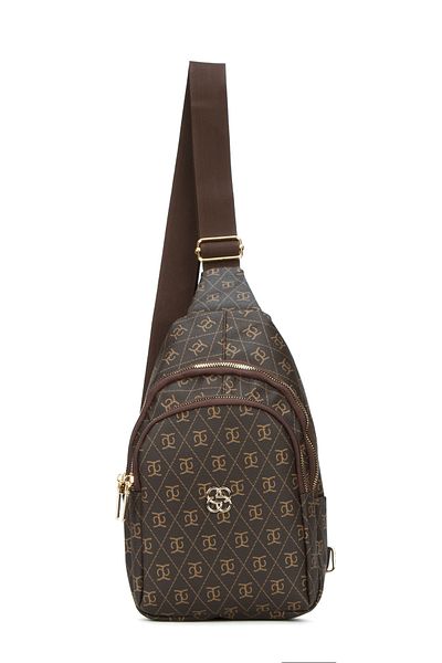 Newish Women's Brown Patterned Cross Shoulder and Waist Bag
