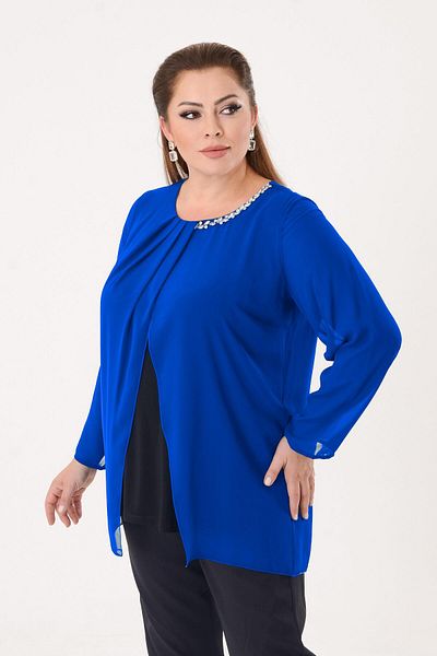 LİLAS XXL Plus Size Sax Colorful Chiffon Blouse