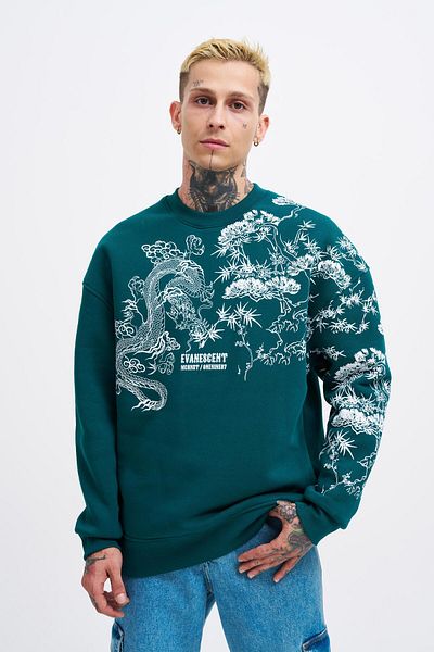 Machinist Ανδρικό φούτερ Dragon Printed Petrol Green