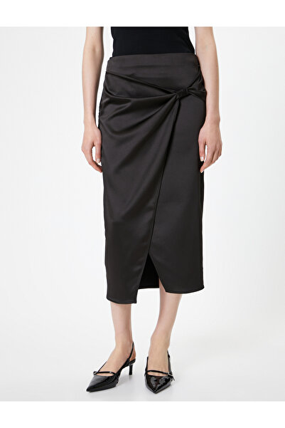 Koton Kruvaze Etek Saten Midi Önden Yırtmaçlı Slim Fit Fermuarlı