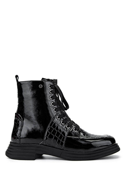 Tamer Tanca Kadın Hakiki Deri Siyah Rugan Casual Bot