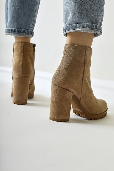 Limoya Γυναικείες μπότες Bahiya Mink Suede Oval Toe με φερμουάρ με τακούνι, γυναικείο μποτάκι
