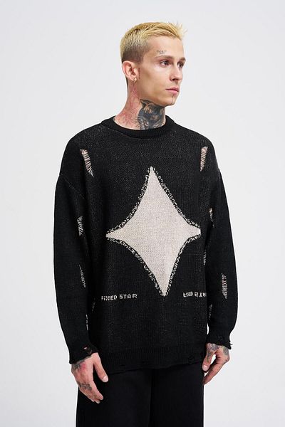Machinist Men's Patterned Black Sweater