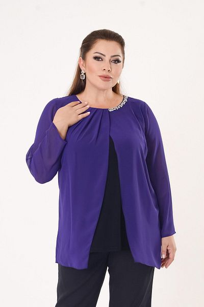 LİLAS XXL Plus Size Purple Colored Chiffon Blouse