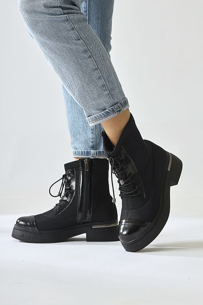 Limoya Maline Black Diver, Stretch Fabric Lakovaná kůže Detailní Dámské boty s tlustou podrážkou, Dámské Bootie