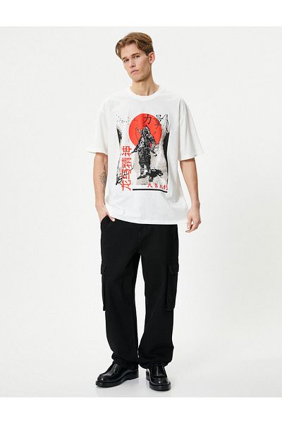 Koton 4sam10019hk 000 Λευκό ανδρικό κοντομάνικο μπλουζάκι από βαμβακερό ζέρσεϊ