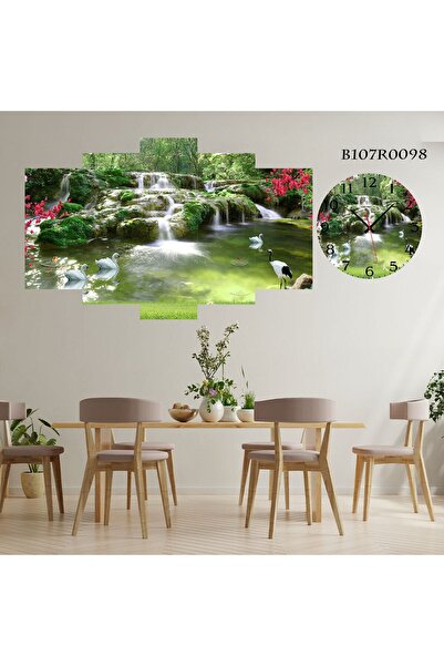 A2ZTR Parçalı Ahşap Duvar Tablo 5 Parça Set Ve Saatli